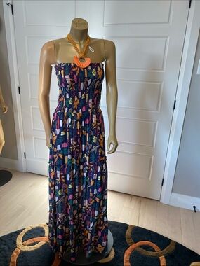 Smocked Strapless Maxi Dress in Navy Floral